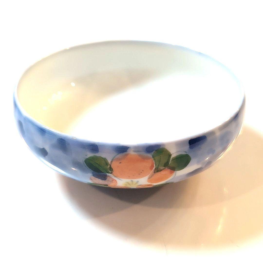 陶器ボウル 青とオレンジの花柄 作家物 - メルカリ