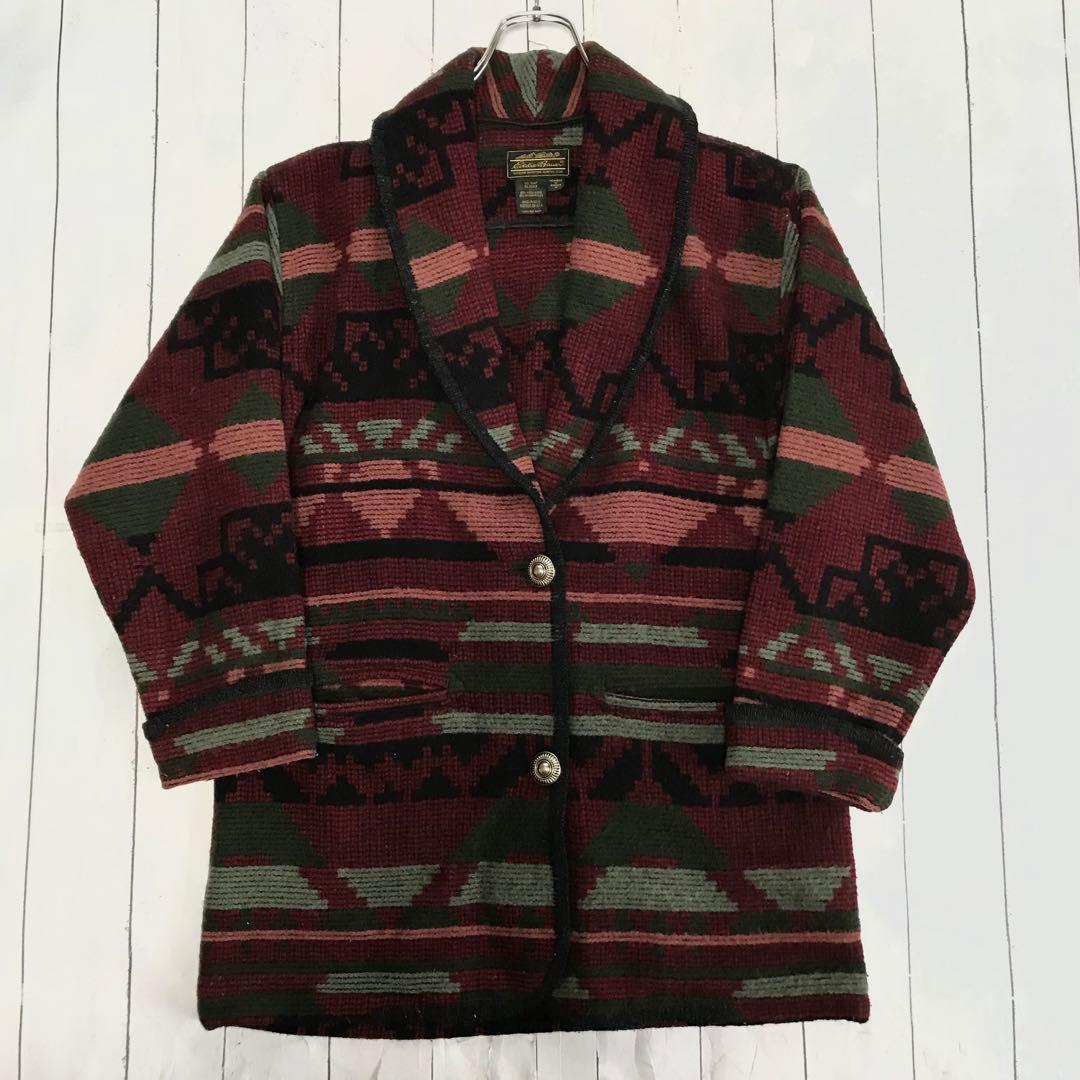 90s USA製エディーバウアー ネイティブ柄 ウールジャケット 黒タグ