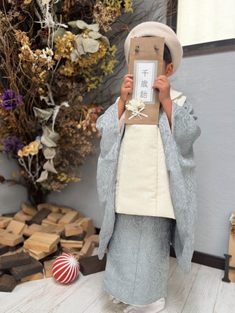 【人気完売品】 utatane 七五三　男の子　被布　ペイズリー　ブルー