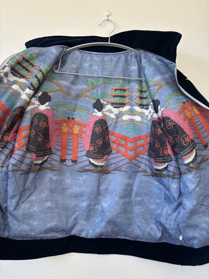 ネイビー スカジャン 鷲と桜刺繍 Japan