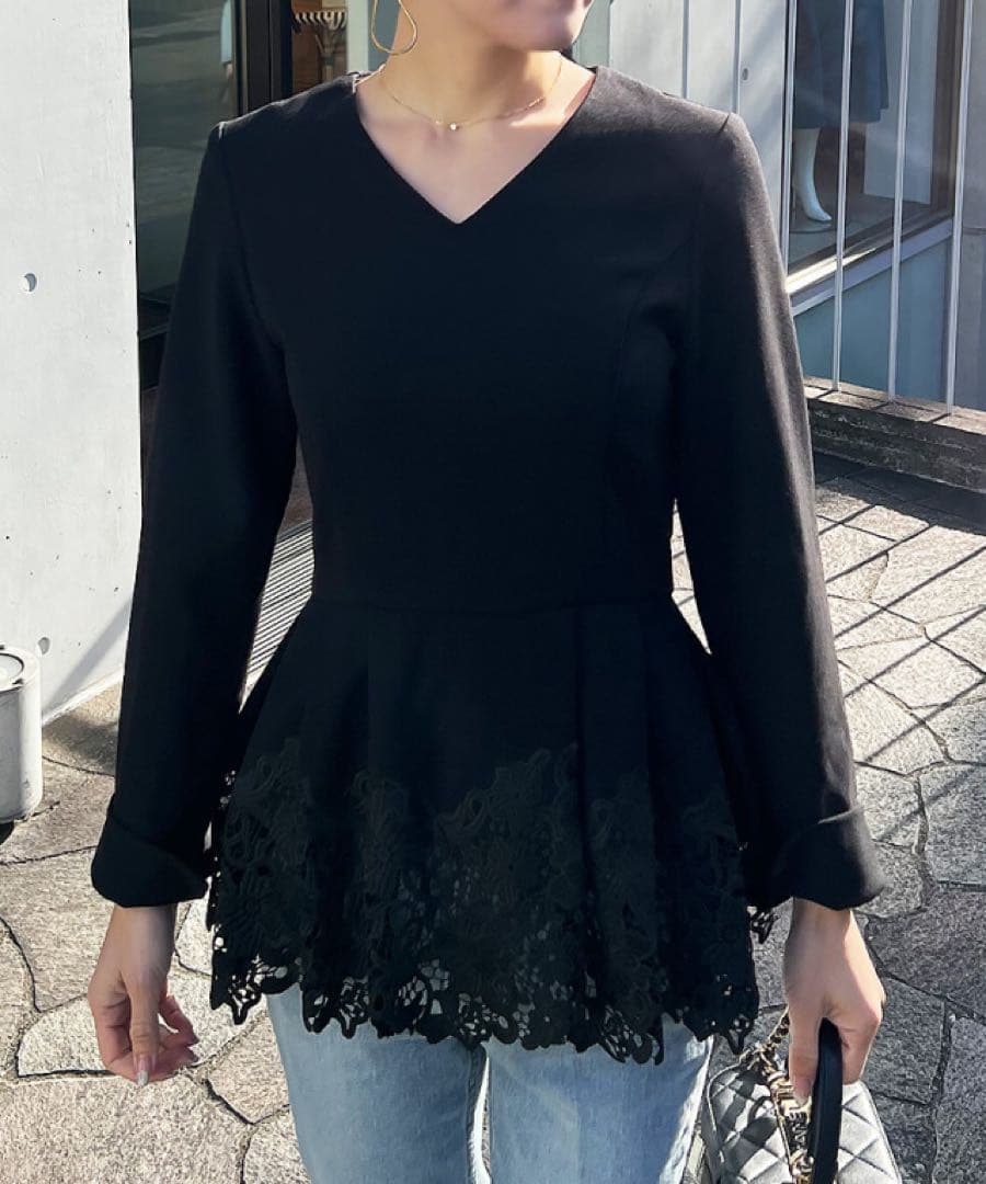JENNE ペプラムブラウス レース Sサイズ ブラック - メルカリ