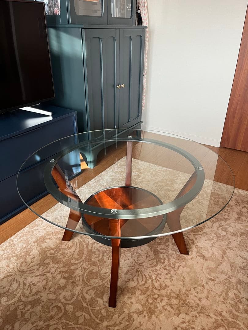 アシュレイホーム ガラス天板 丸型センターテーブル【引取り限定