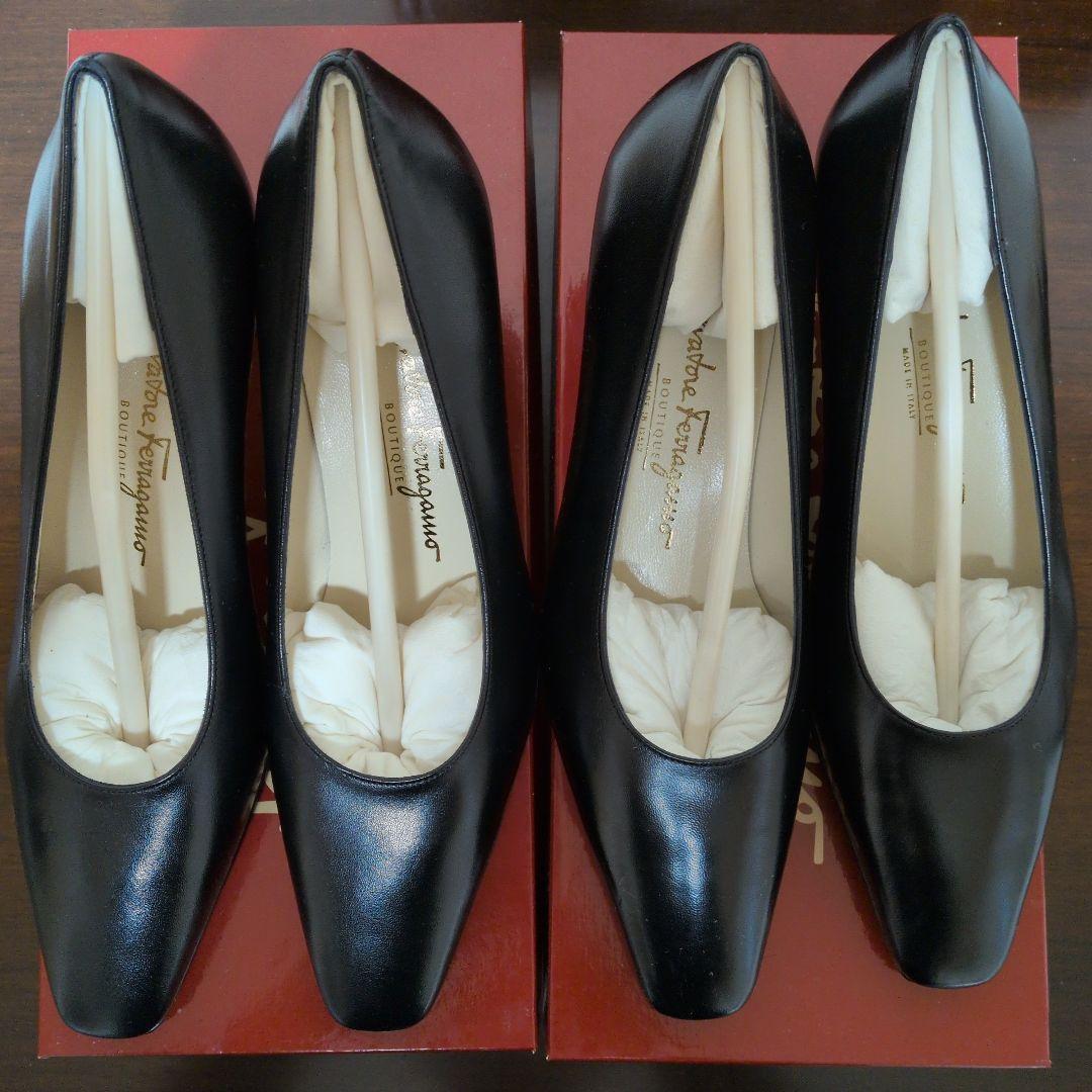 黒のレザーパンプス　Salvatore Ferragamo フェラガモ パンプス 6 B約23.5cm ヒール4.5cm ブラックレザー 黒