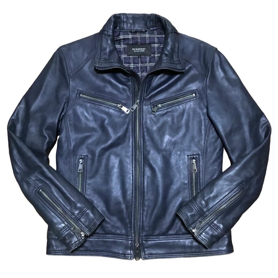 バーバリーブラックレーベル ラムスキンレザー ライダースジャケット M