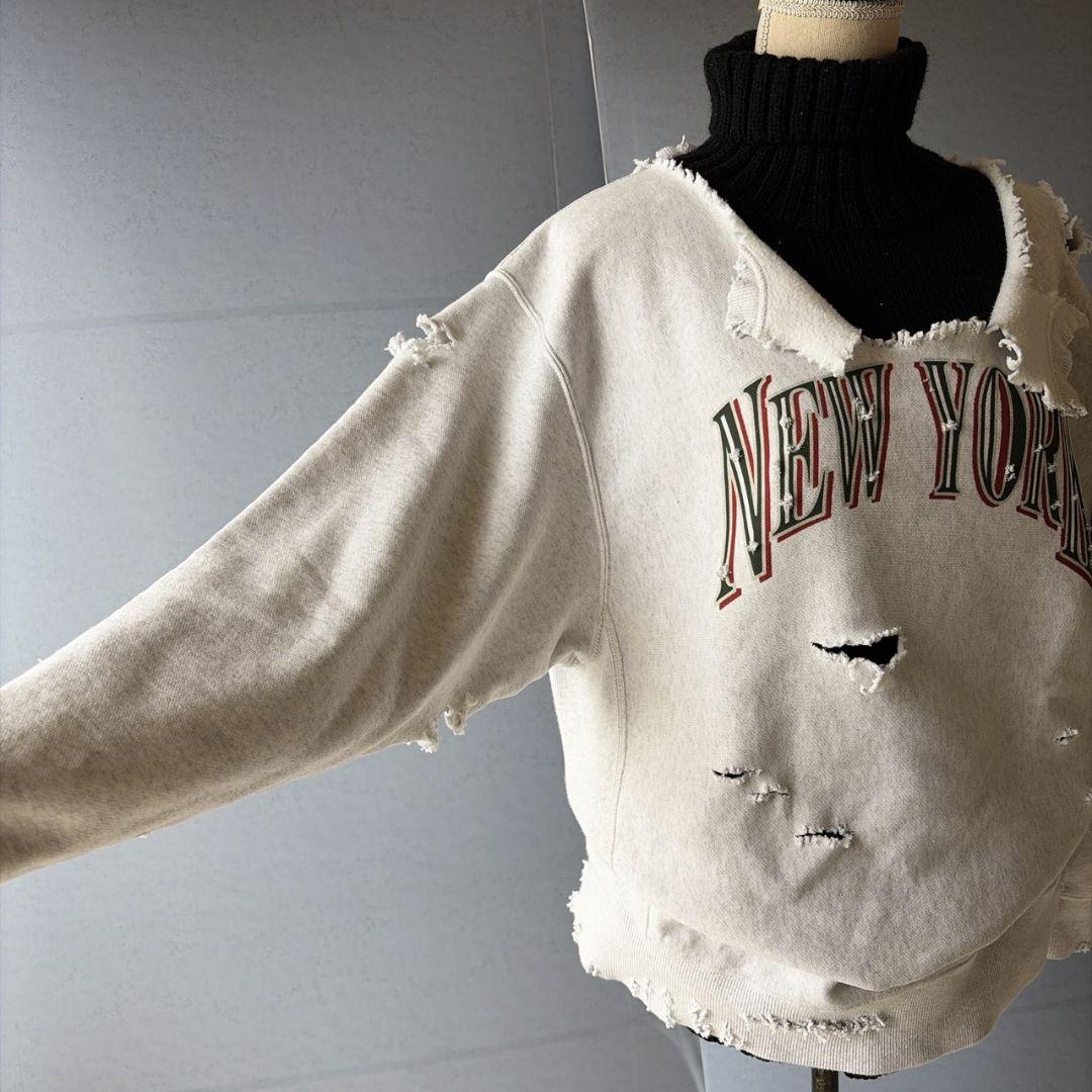 半壊 襤褸 クラッシュ NEW YORK ボロ加工 トレーナー 常田大希 XL