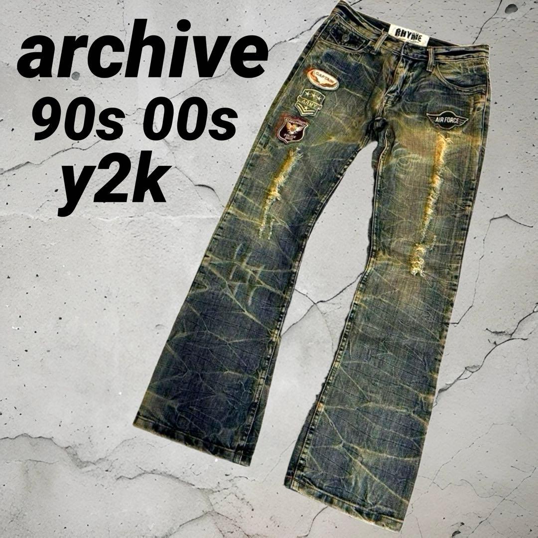 grunge fade damage flare denim pants y2k - メルカリ
