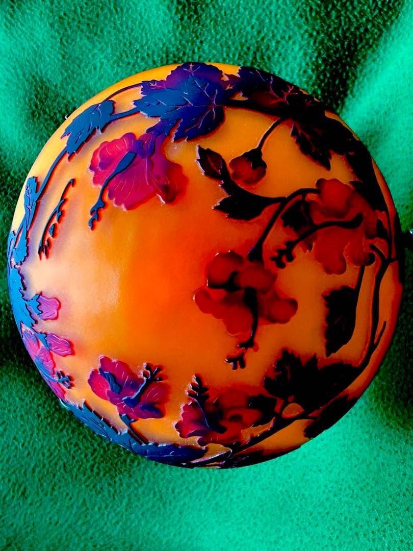 美品】アール・ヌーヴォーガレ風キノコ型ハイビスカス柄テーブルランプ