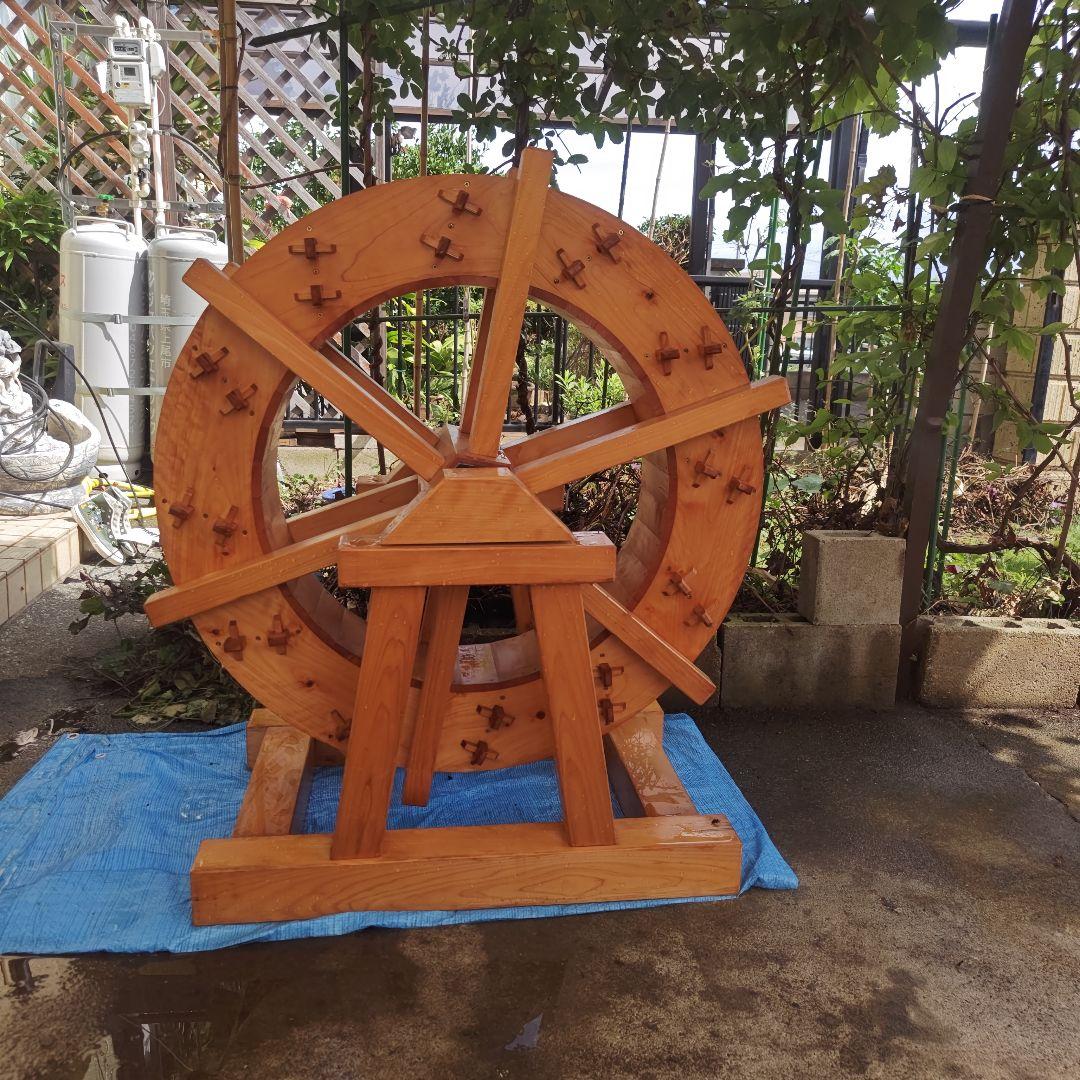 手作り 木製水車 庭園 和風 オブジェ 置物 完動品 90㌢の通販はau PAY