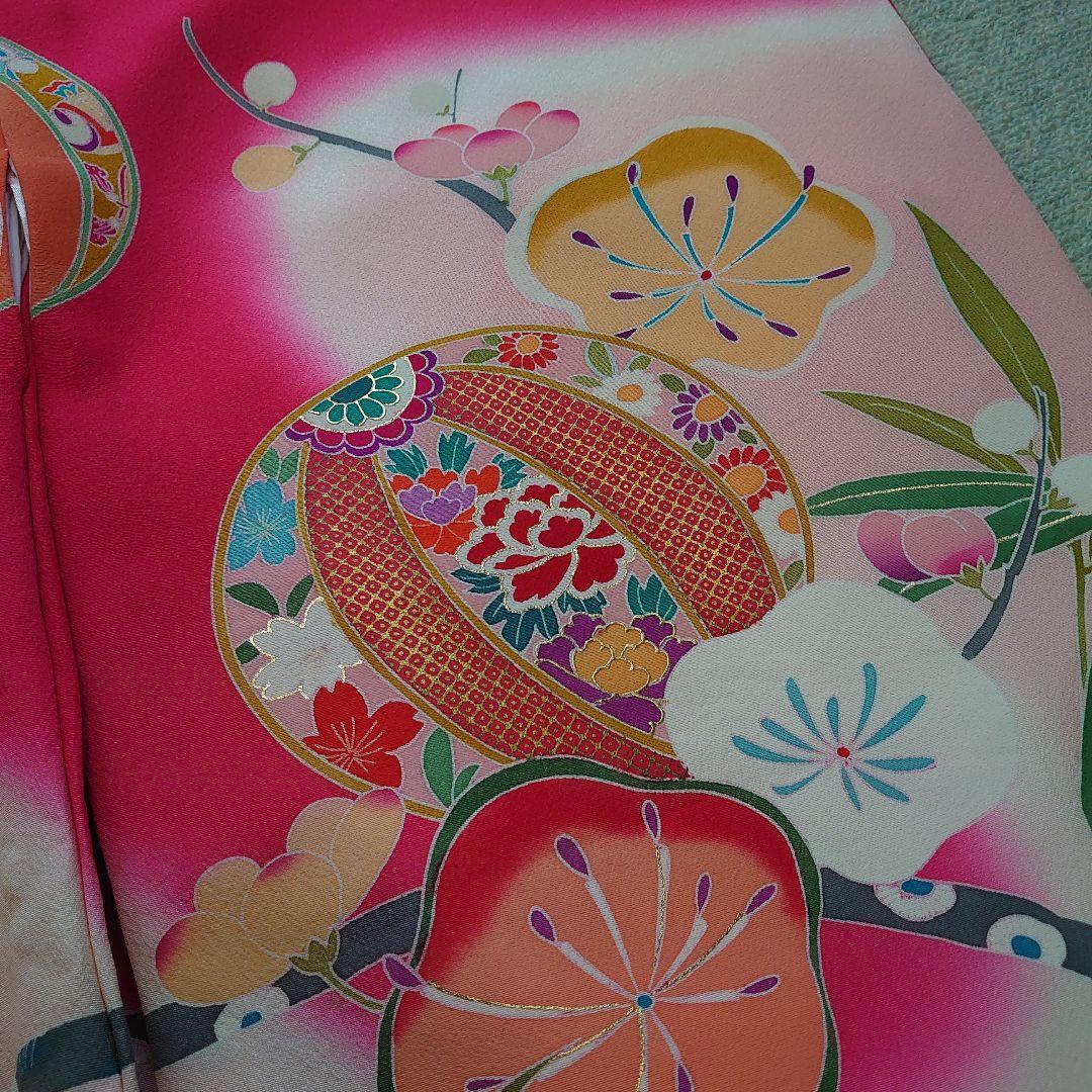 【未使用】高級正絹　長襦袢　日本製　紅梅色　女児　祝着　一つ身　本金彩