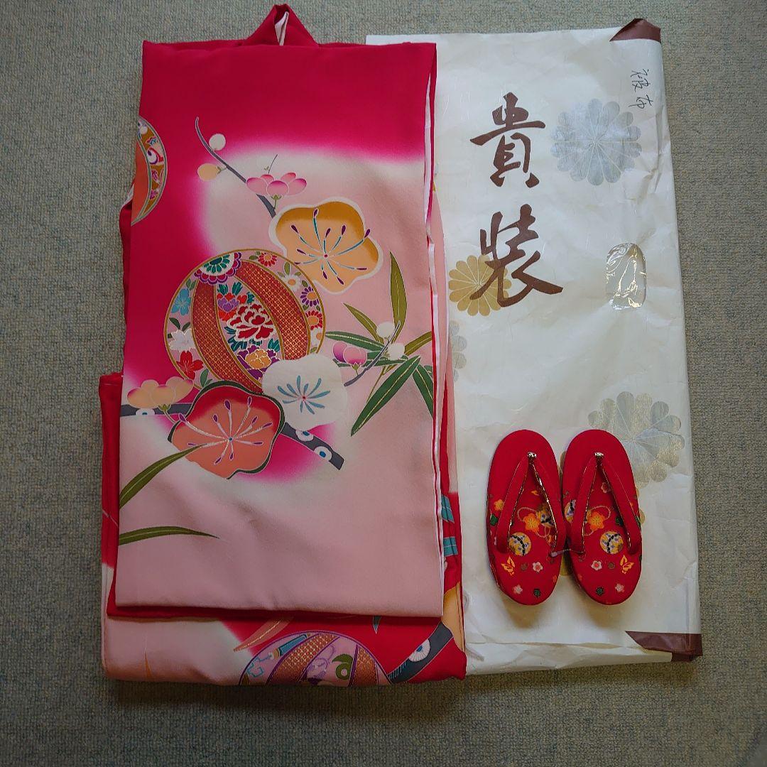 【未使用】高級正絹　長襦袢　日本製　紅梅色　女児　祝着　一つ身　本金彩