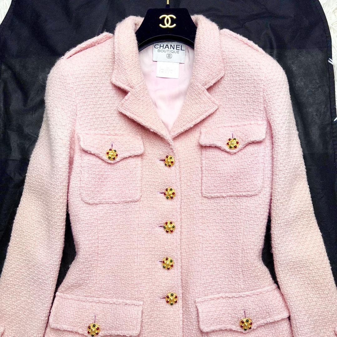 CHANEL 1996年 ヴィンテージ ツイードジャケット グリポアボタン