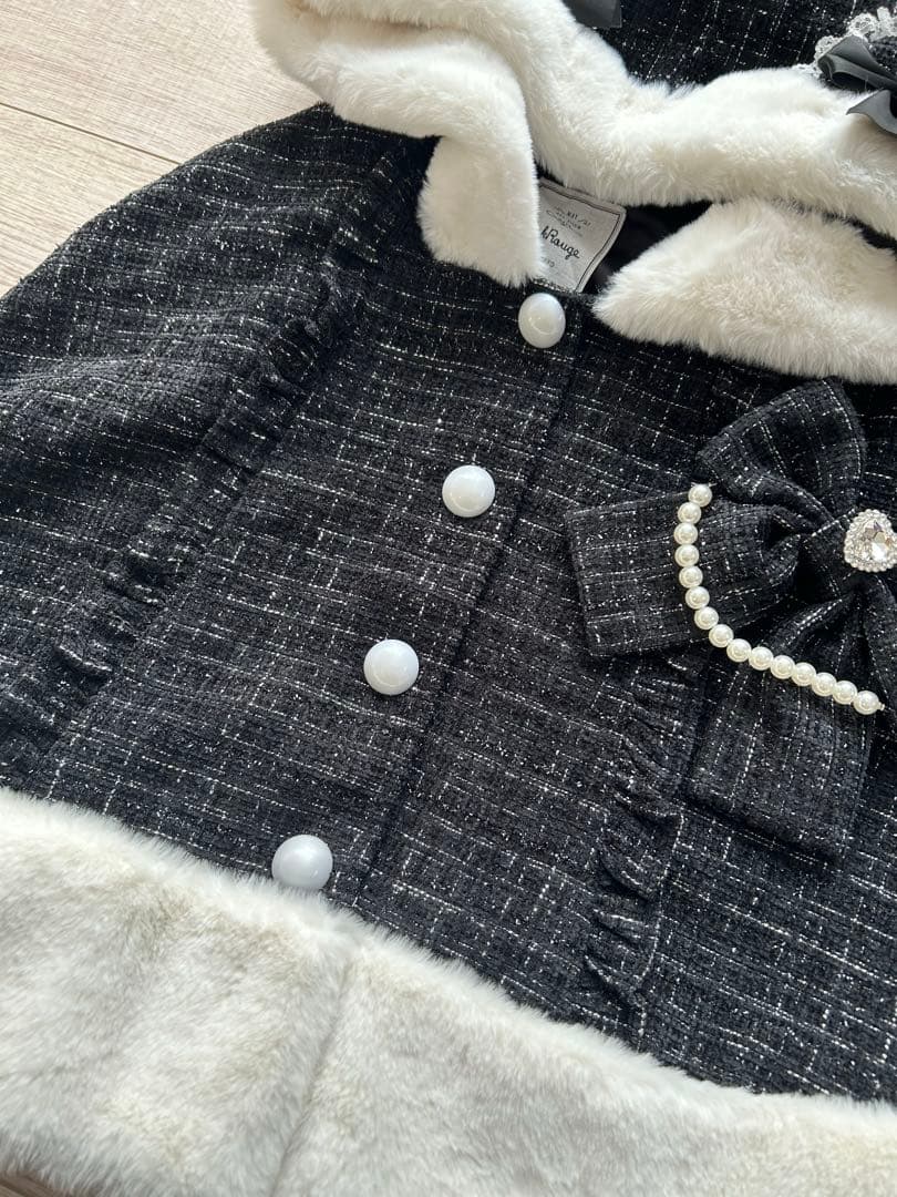 美品】アンクルージュ くまちゃんキラキラツイードポンチョ 地雷 量産