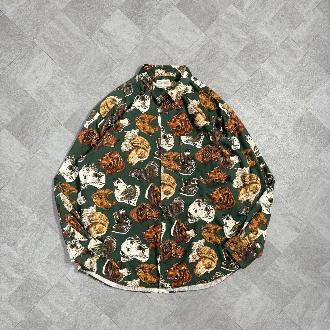 唯一無二の犬総柄】バナナリパブリック 総柄シャツ 80s 最初期タグ