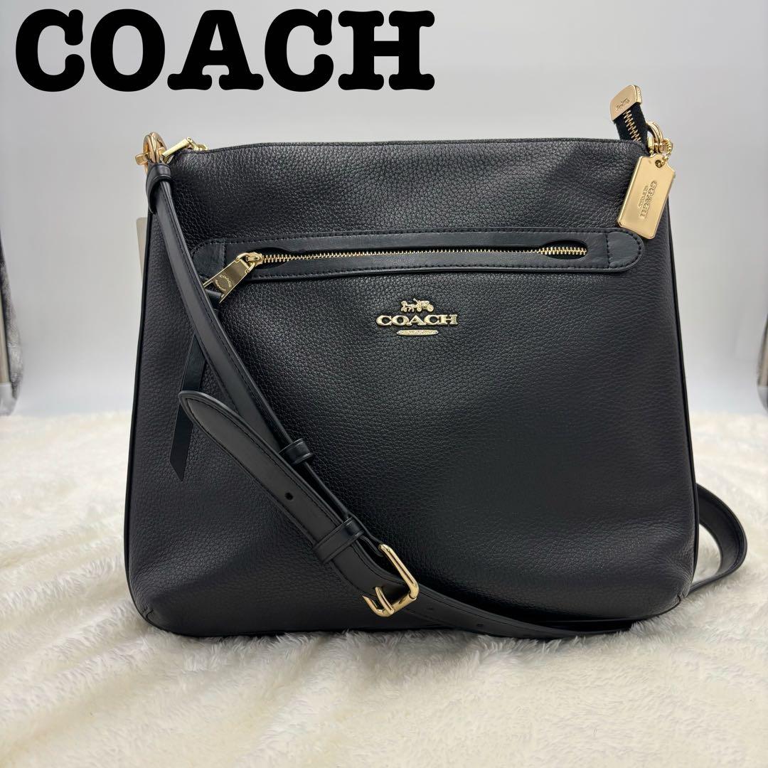 未使用)COACH ブラック オールレザー ボディバッグ