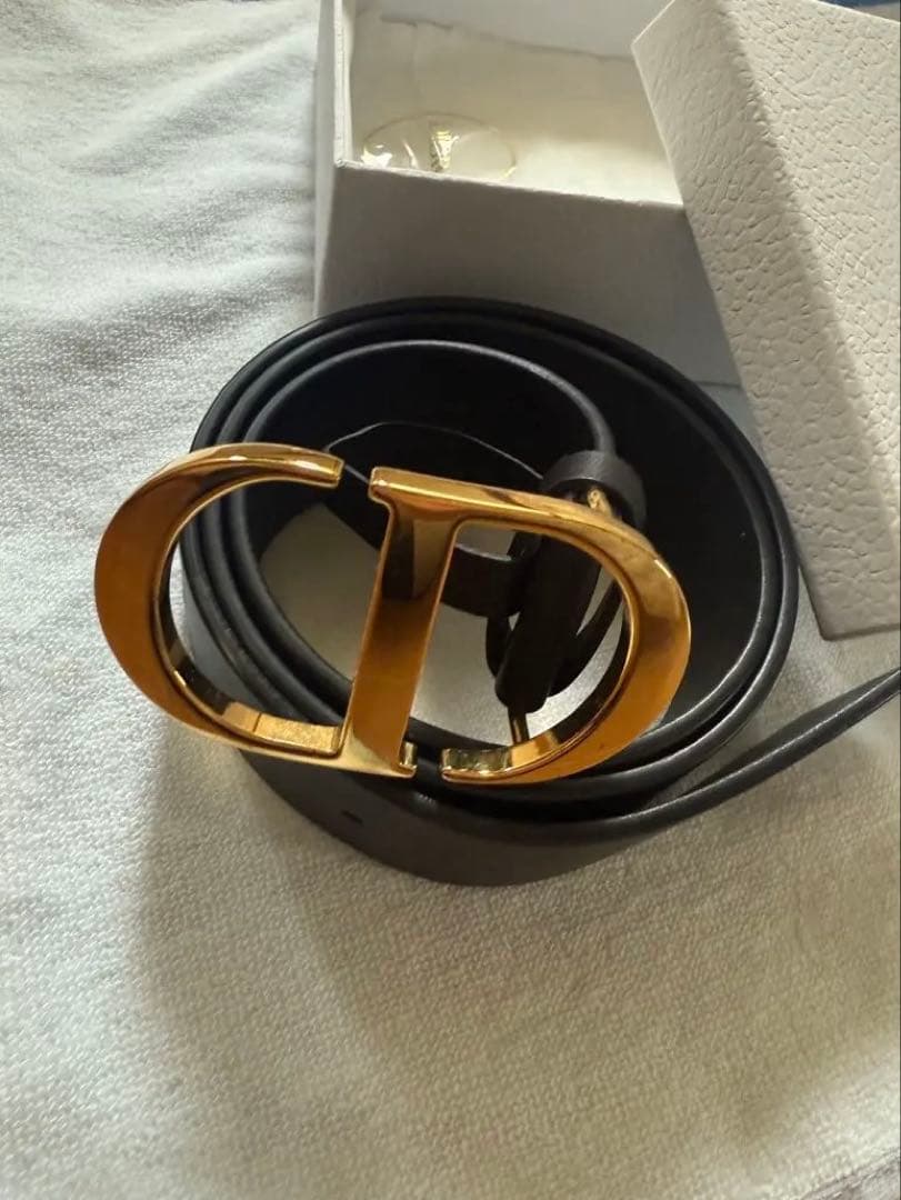 Dior 黒レザーベルト ゴールドバックル Christian Dior クリスチャン ディオール レザー バックル ベルト