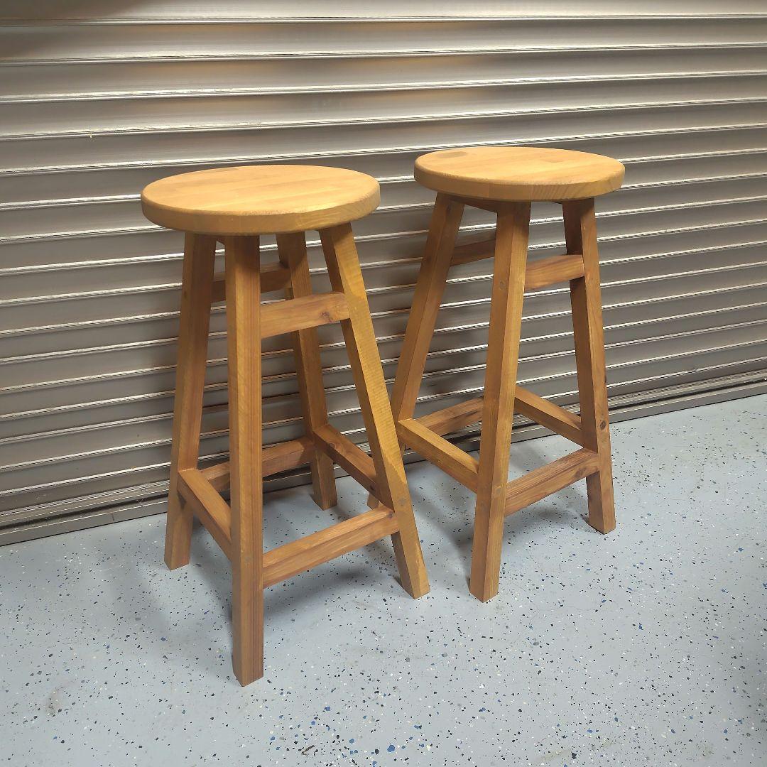 木製 丸イス スツール ハンドメイド 座面高60cm 2脚 - メルカリ