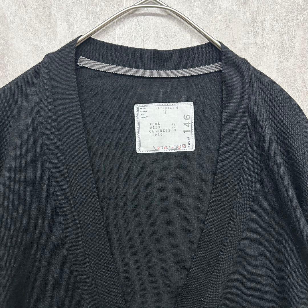 sacai】シルクカシミヤ混 カーディガン 黒 サイズ3 切替 ドメブラ