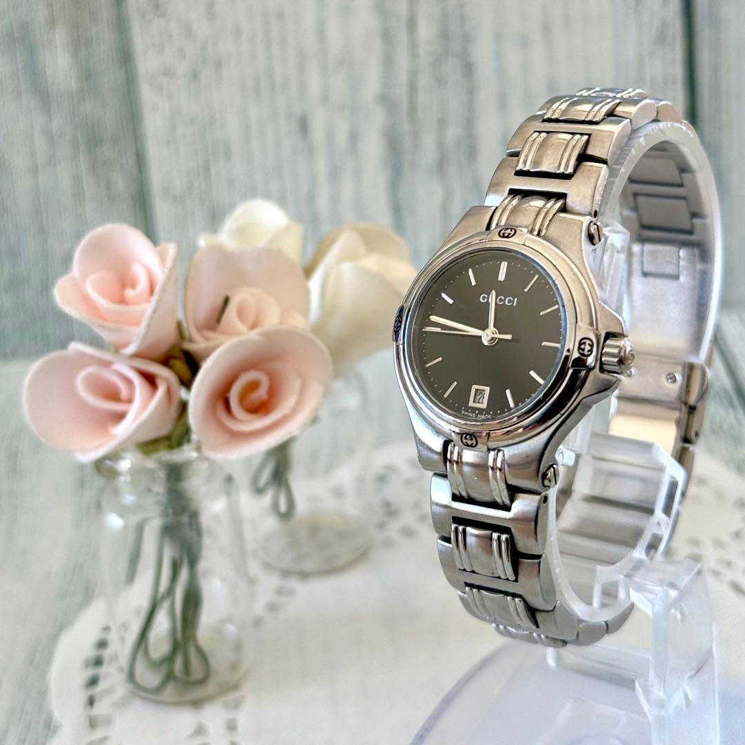 【電池交換済】グッチ GUCCI 腕時計 9040L レディース シルバー 黒 GUCCI - 【電池交換済】グッチ GUCCI 腕時計 9040L レディース