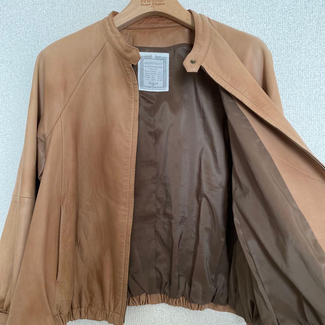 美品　ビアズリー　BEARDSLEY　ラムレザージャケット　ノーカラー　キャメル