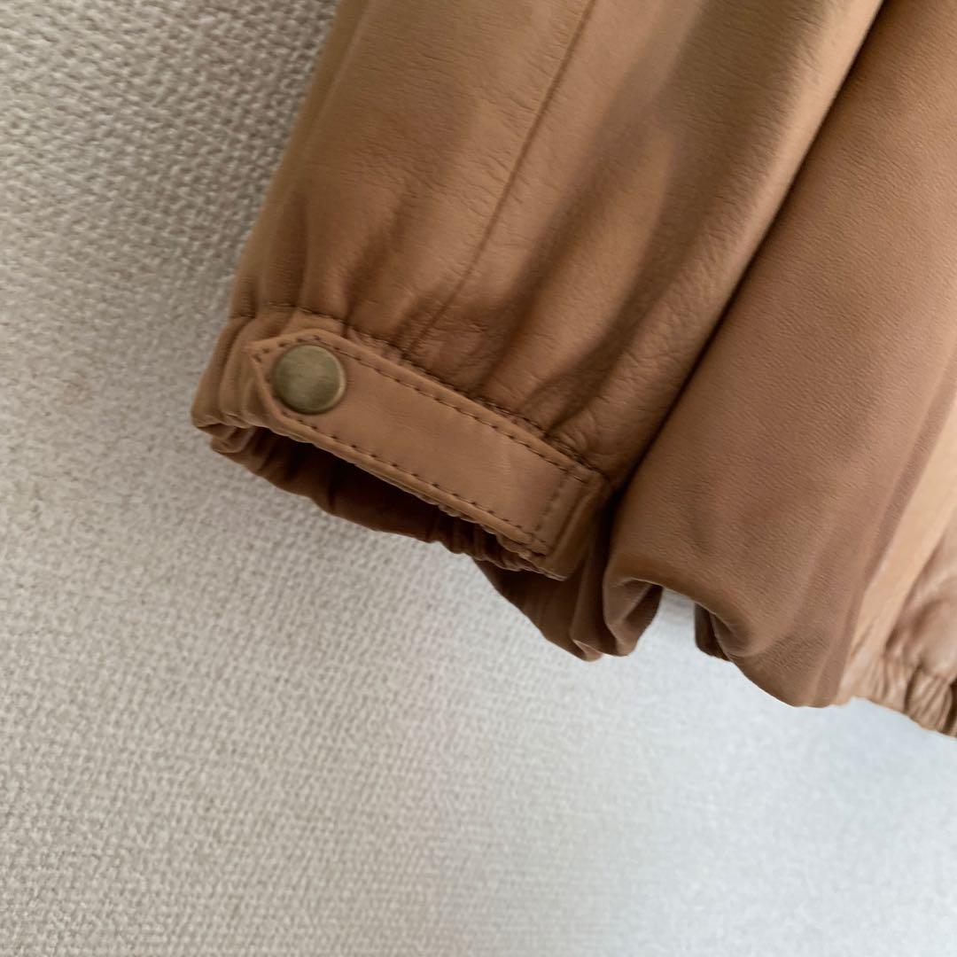 美品　ビアズリー　BEARDSLEY　ラムレザージャケット　ノーカラー　キャメル