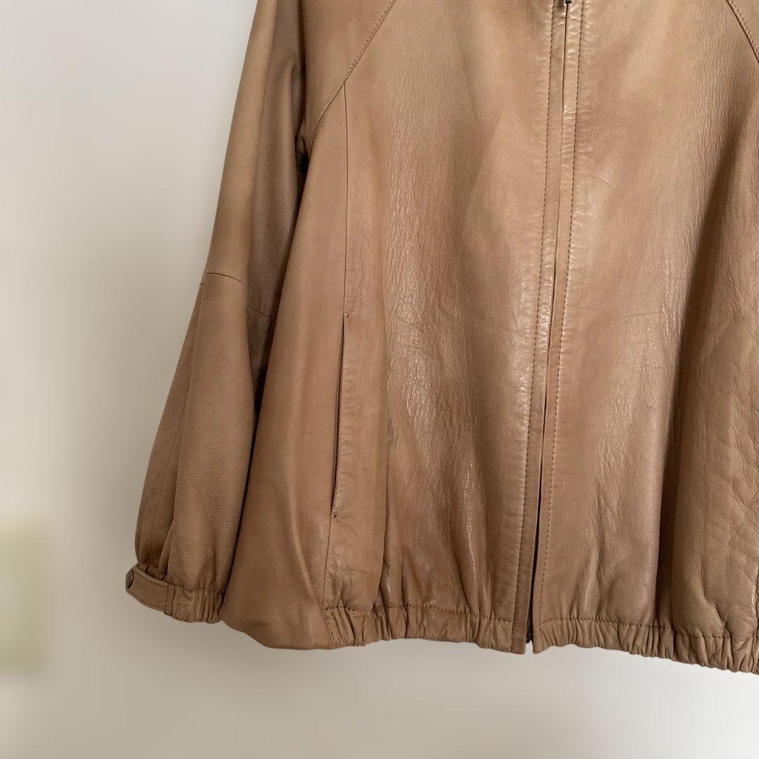 美品　ビアズリー　BEARDSLEY　ラムレザージャケット　ノーカラー　キャメル
