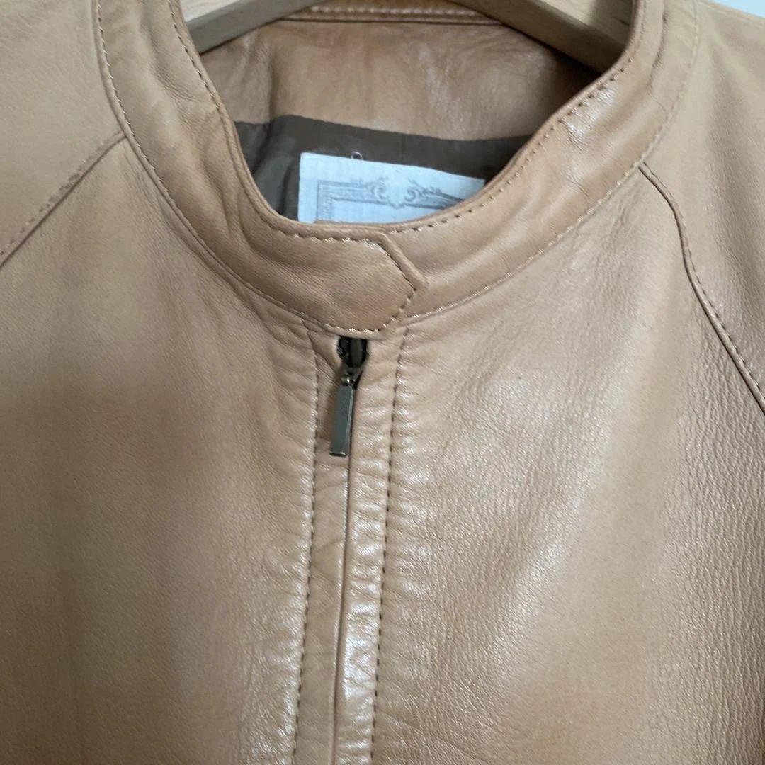 美品　ビアズリー　BEARDSLEY　ラムレザージャケット　ノーカラー　キャメル