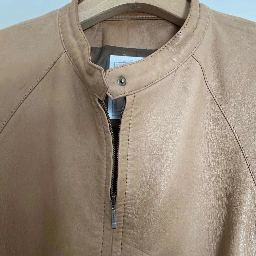 美品　ビアズリー　BEARDSLEY　ラムレザージャケット　ノーカラー　キャメル