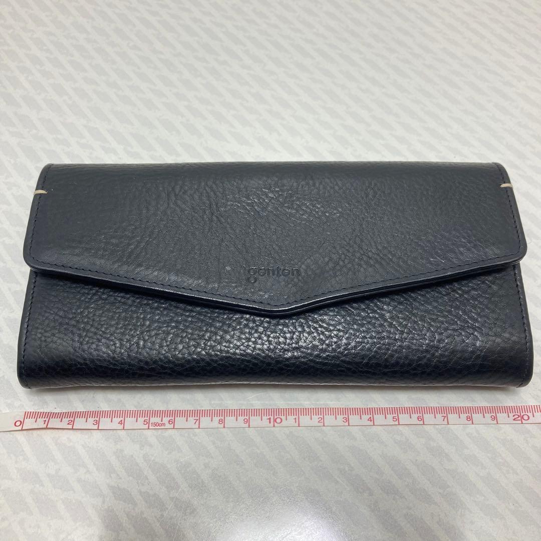 美品 ゲンテン genten トスカ ギャルソン 長財布 ネイビー ステッチ