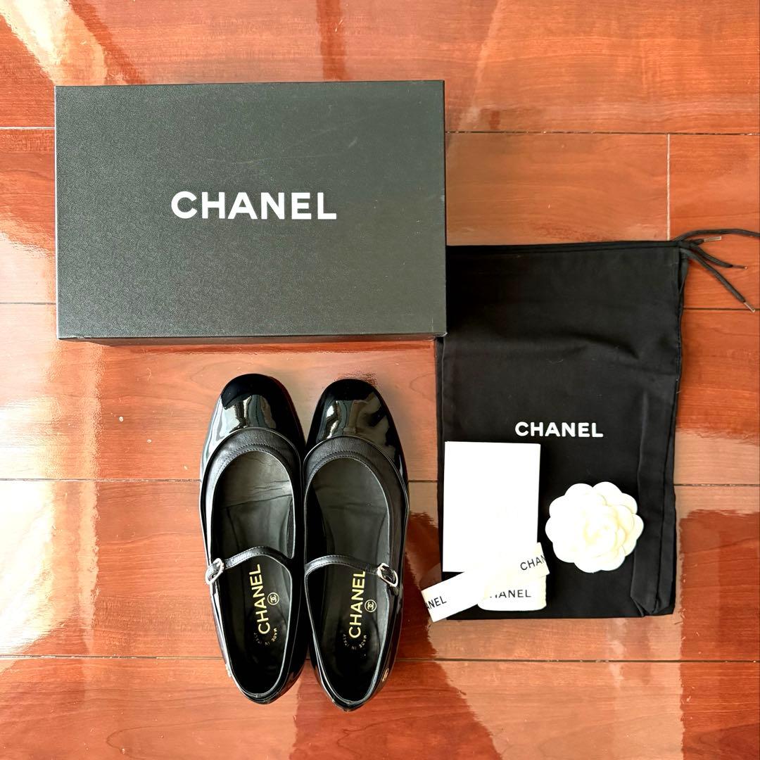 美品 CHANEL シャネル ストラップシューズ バレエシューズ ブラック 39