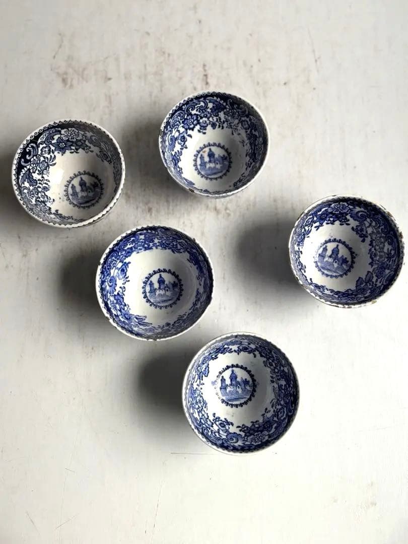 753 アンティーク オランダ デルフト焼 ティーボウル 煎茶椀 5客 金