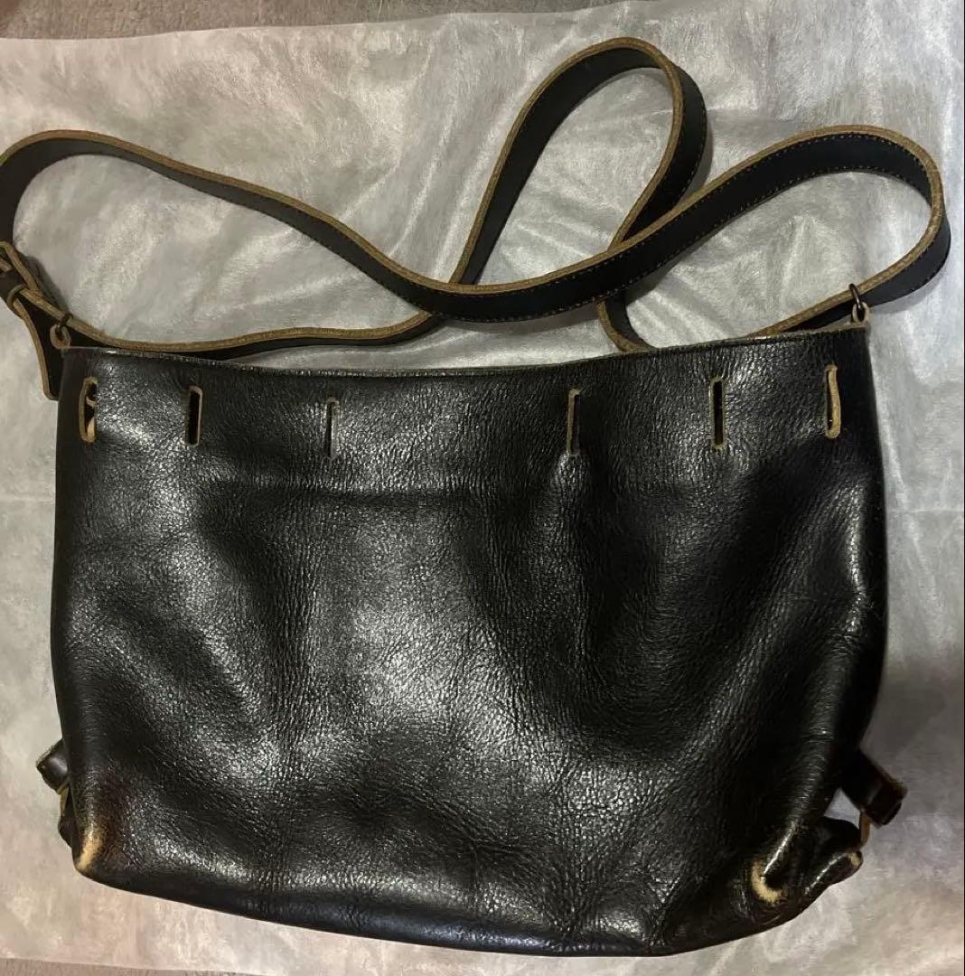 Yohji Yamamoto 2WAY レザーバッグ SEMI-GLOSS LEATHER MINI SHOULDER 2WAY BAG(FREE SIZE Black