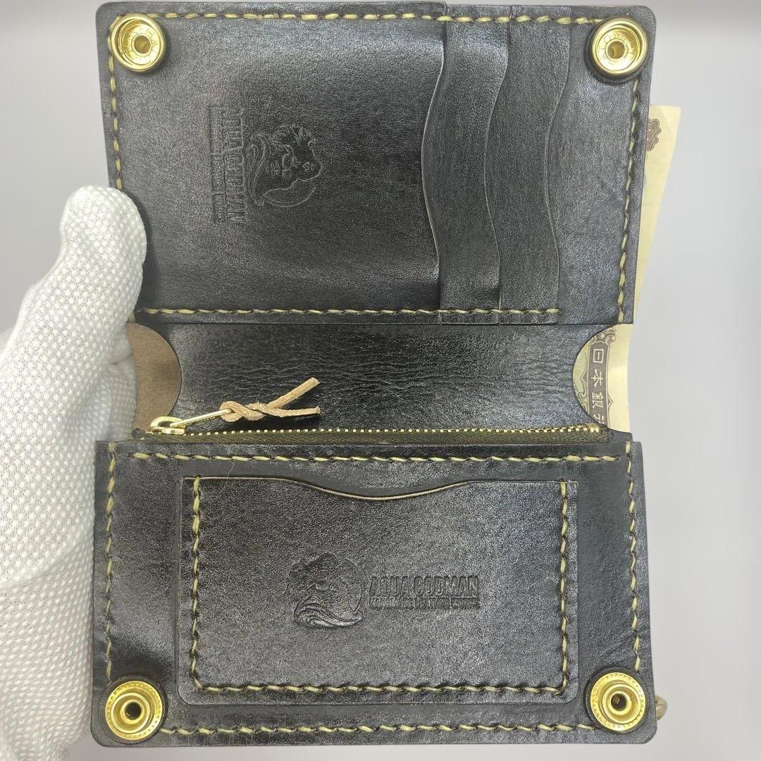 無骨 丘染めブラック ミドルトラッカーウォレット マチ/小判かん BMT0603