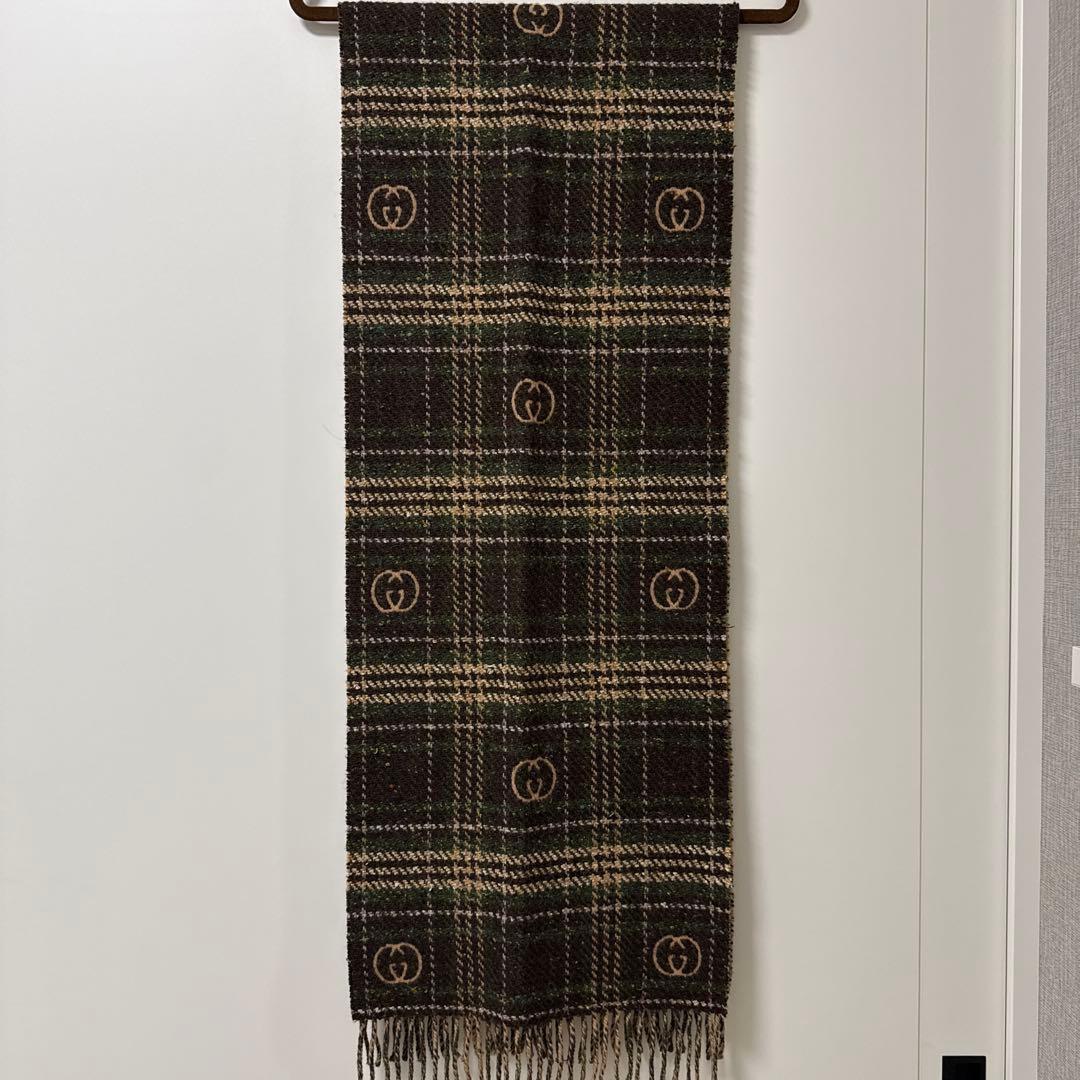 GUCCI チェック柄マフラー ウール GUCCI（グッチ） マフラー チェック レッド ブラック 赤 GG デカGG