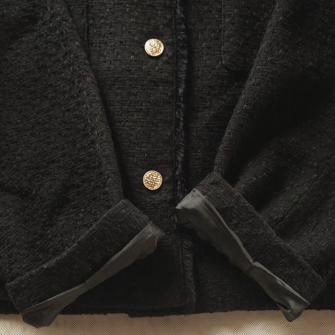 美品　インディヴィ　大きいサイズ　レディース　ノーカラー　ジャケット　黒　3L