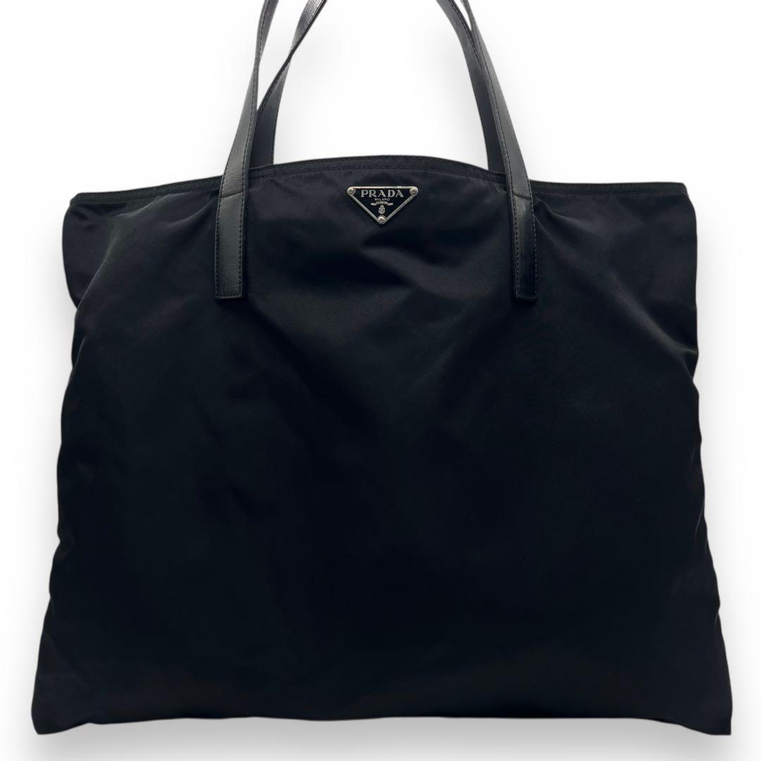 美品□プラダ ナイロン トートバッグ 軽量 三角ロゴ ブラック A4収納
