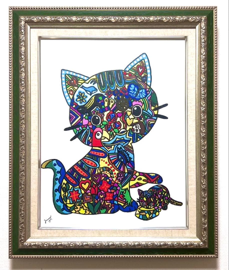 SALE【F6号】ジミー大西 （ネコ）手描き/表裏サイン有/油彩/アクリル