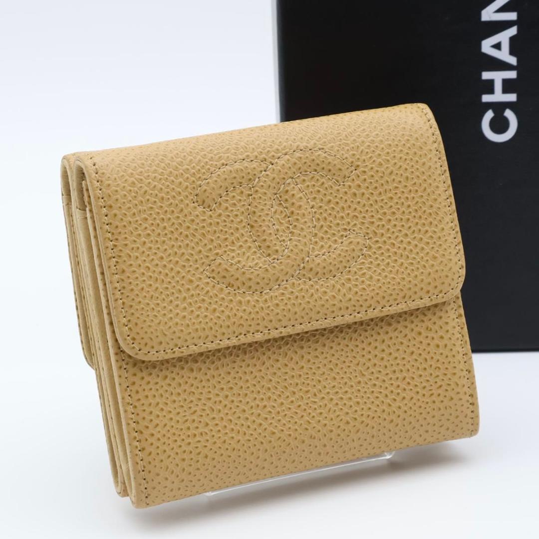 超極美品】CHANEL キャビアスキン ココマーク Wホック 三つ折り財布
