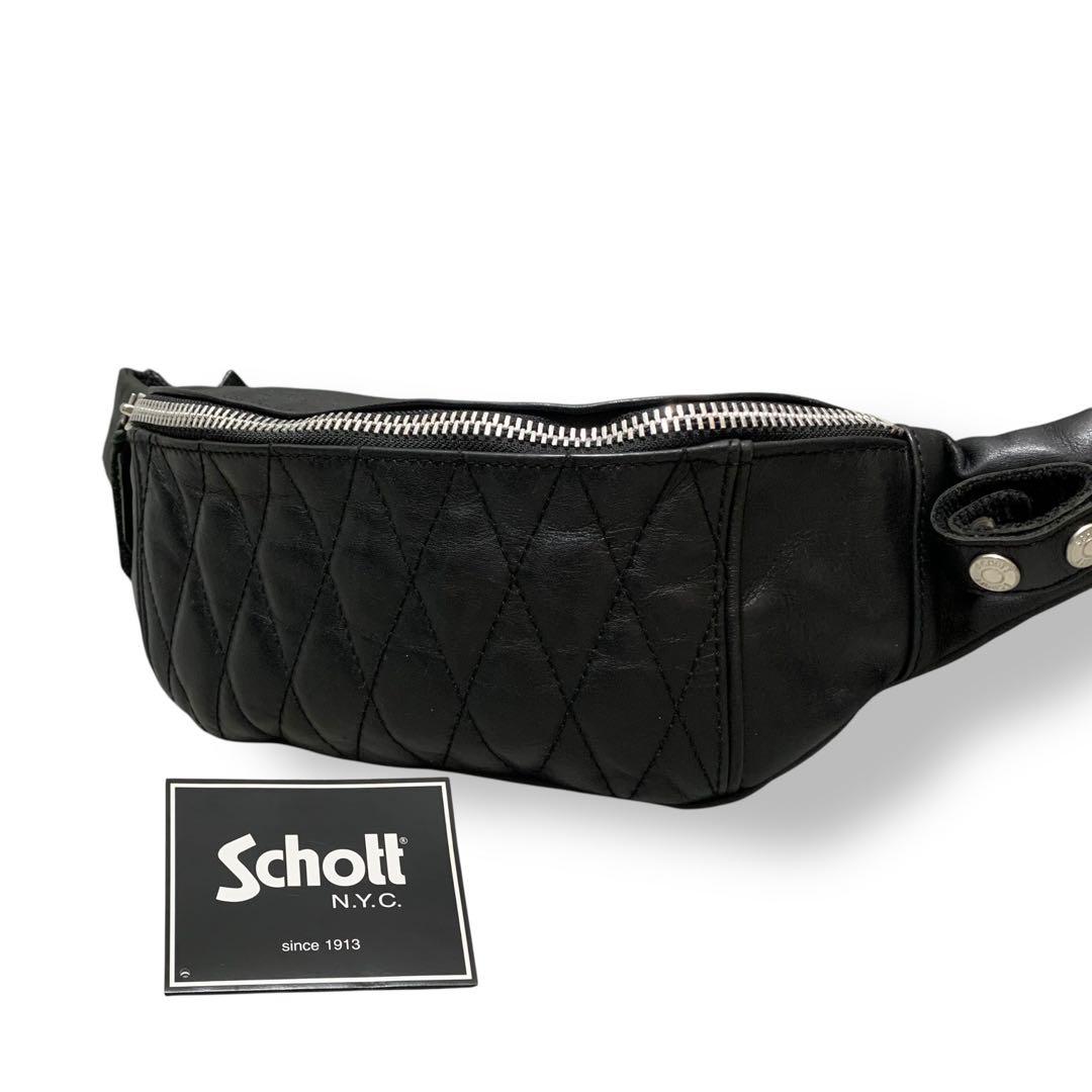 ショット SCHOTT ボディバッグ キルティング レザー 斜めがけ ブラック