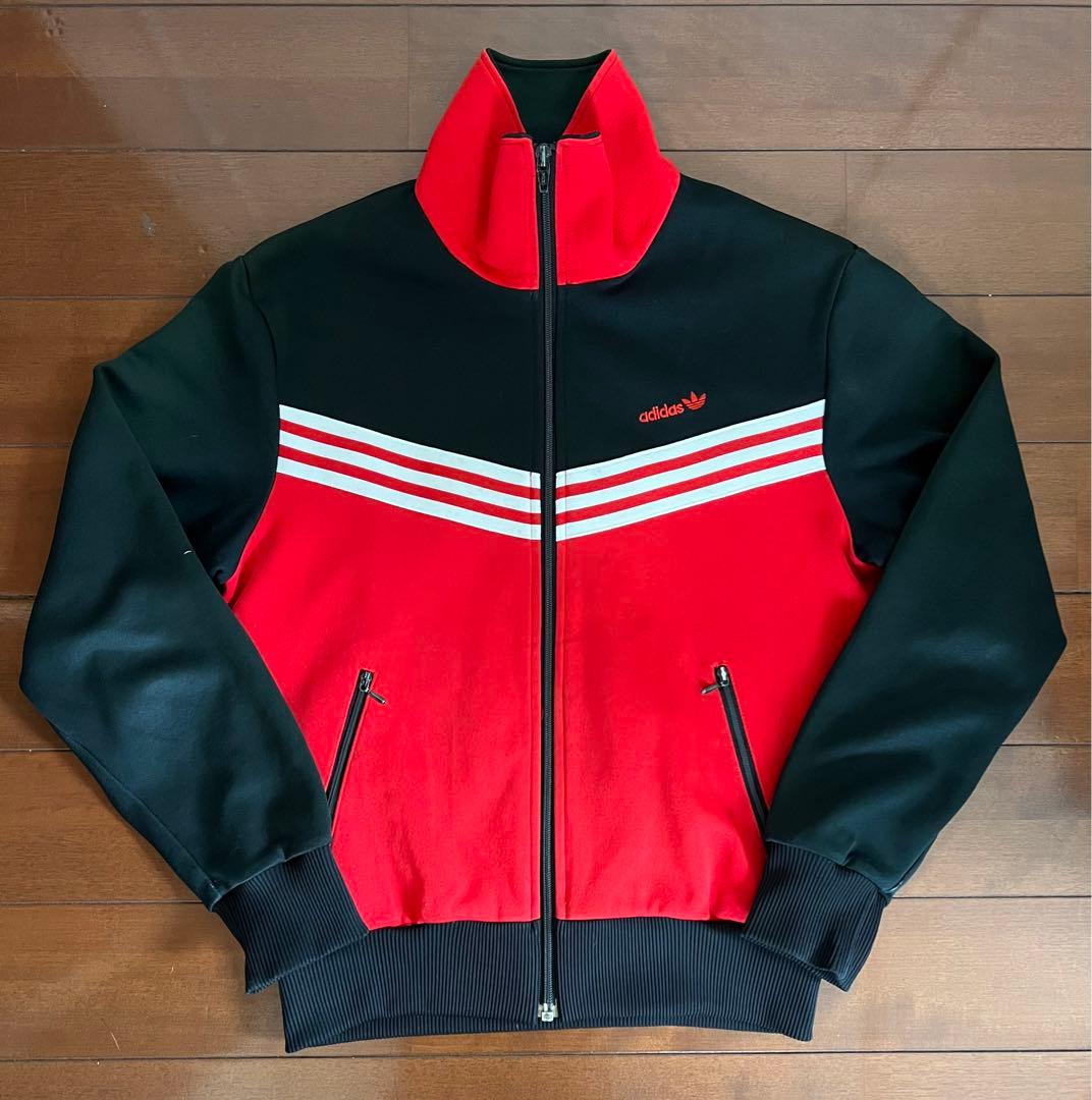 古着 アディダス 70s 70年代中期ジャージ ヴィンテージ◇赤黒◇M-0384