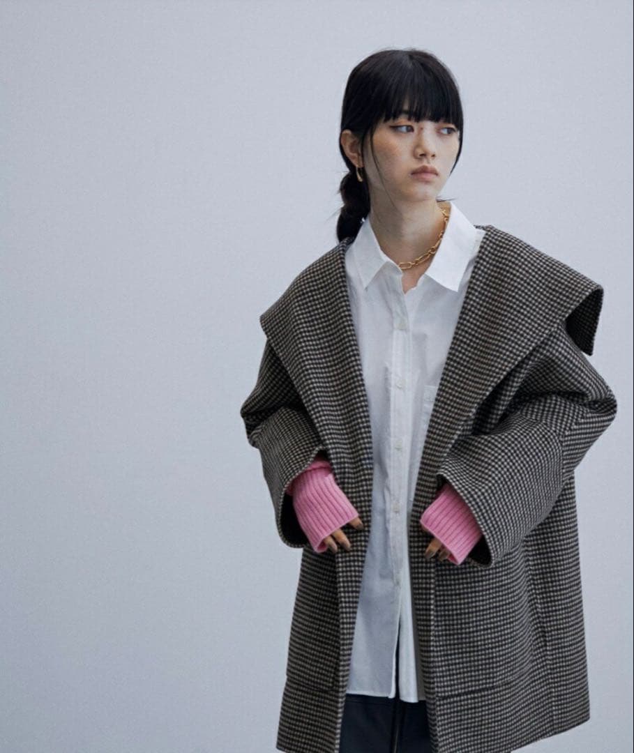 アダムエロペ Super120'sウール100%リバーハーフコート チェック