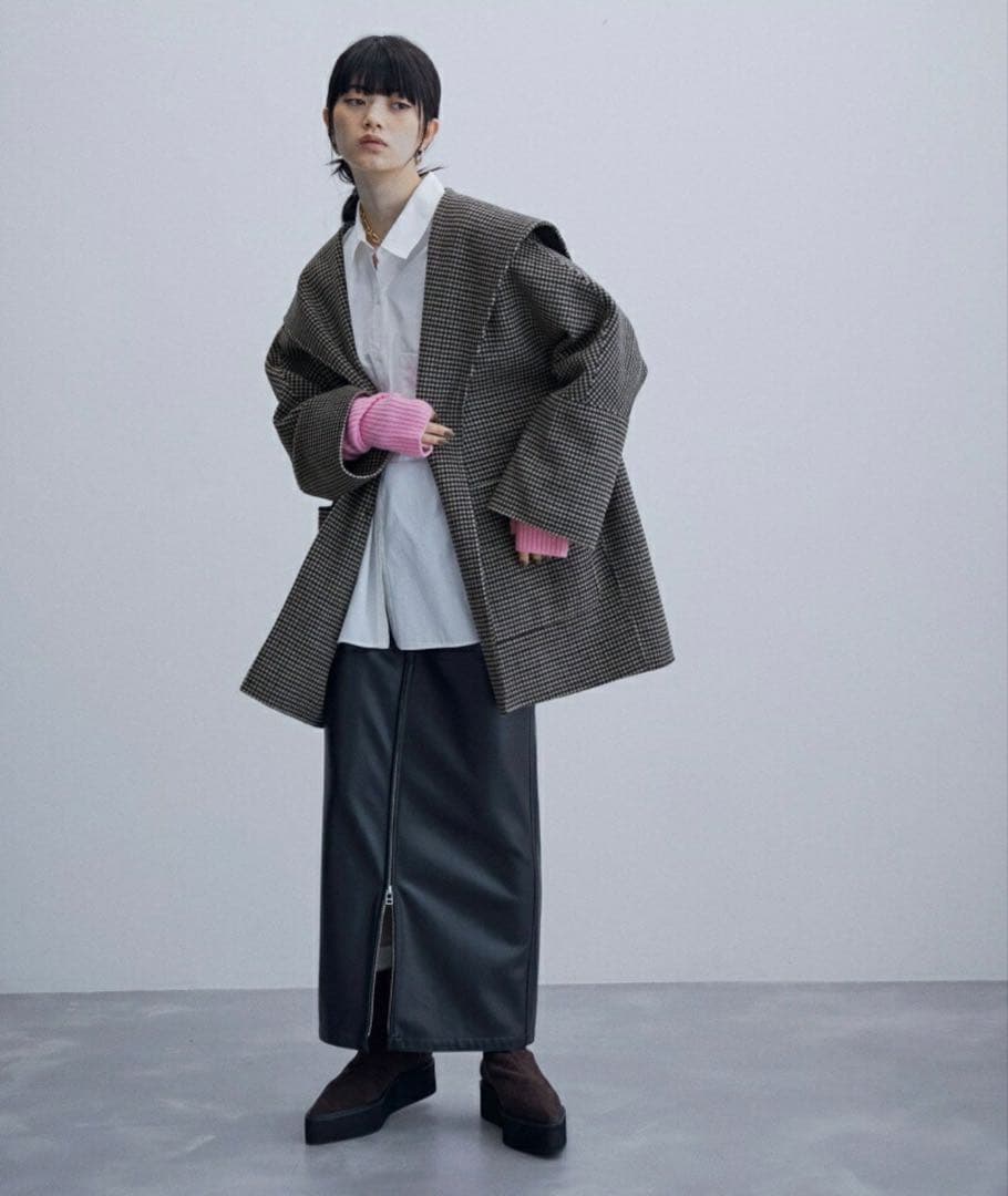 アダムエロペ Super120'sウール100%リバーハーフコート チェック