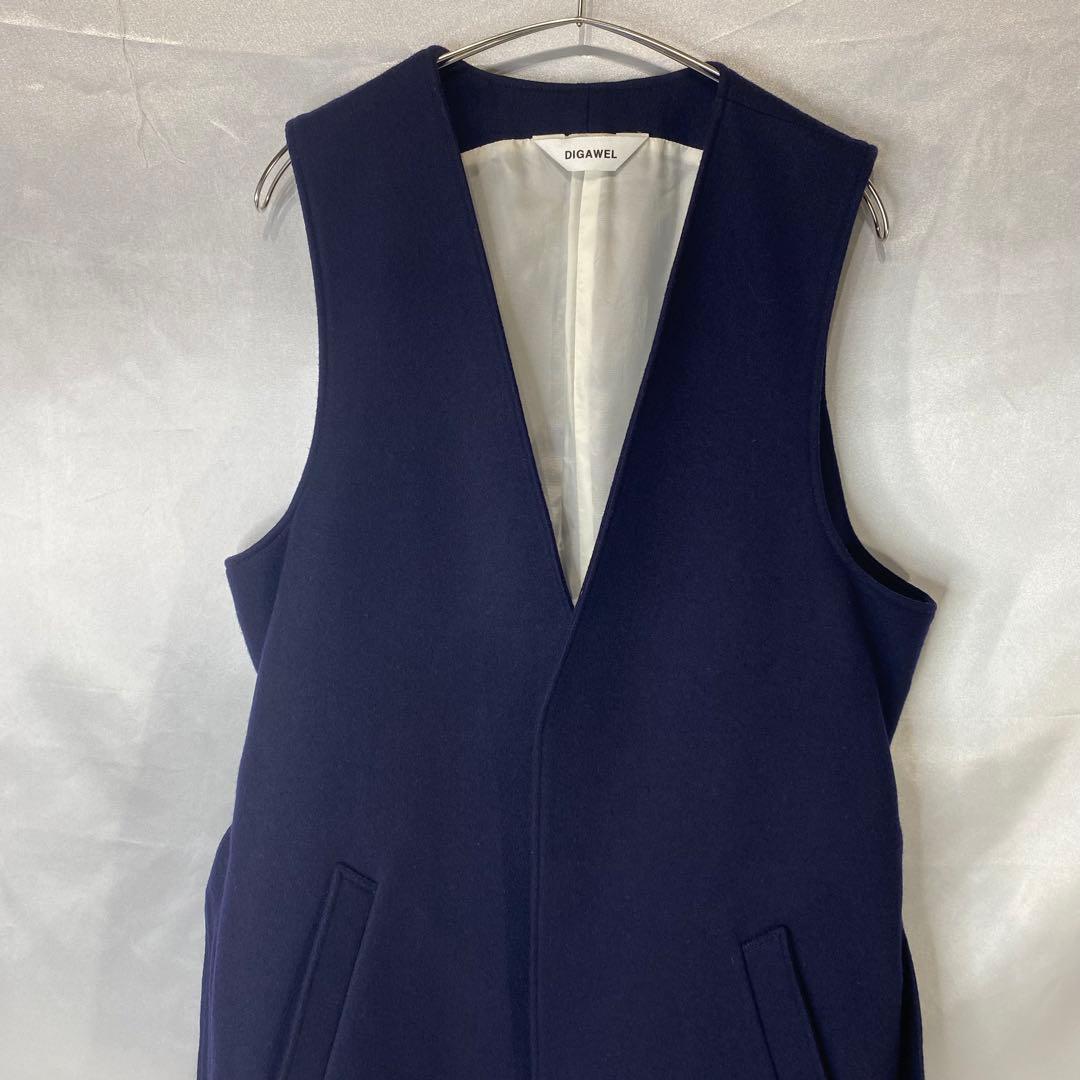 DIGAWEL ディガウェル ベスト ロング丈 ウール メルトン ネイビー 2の