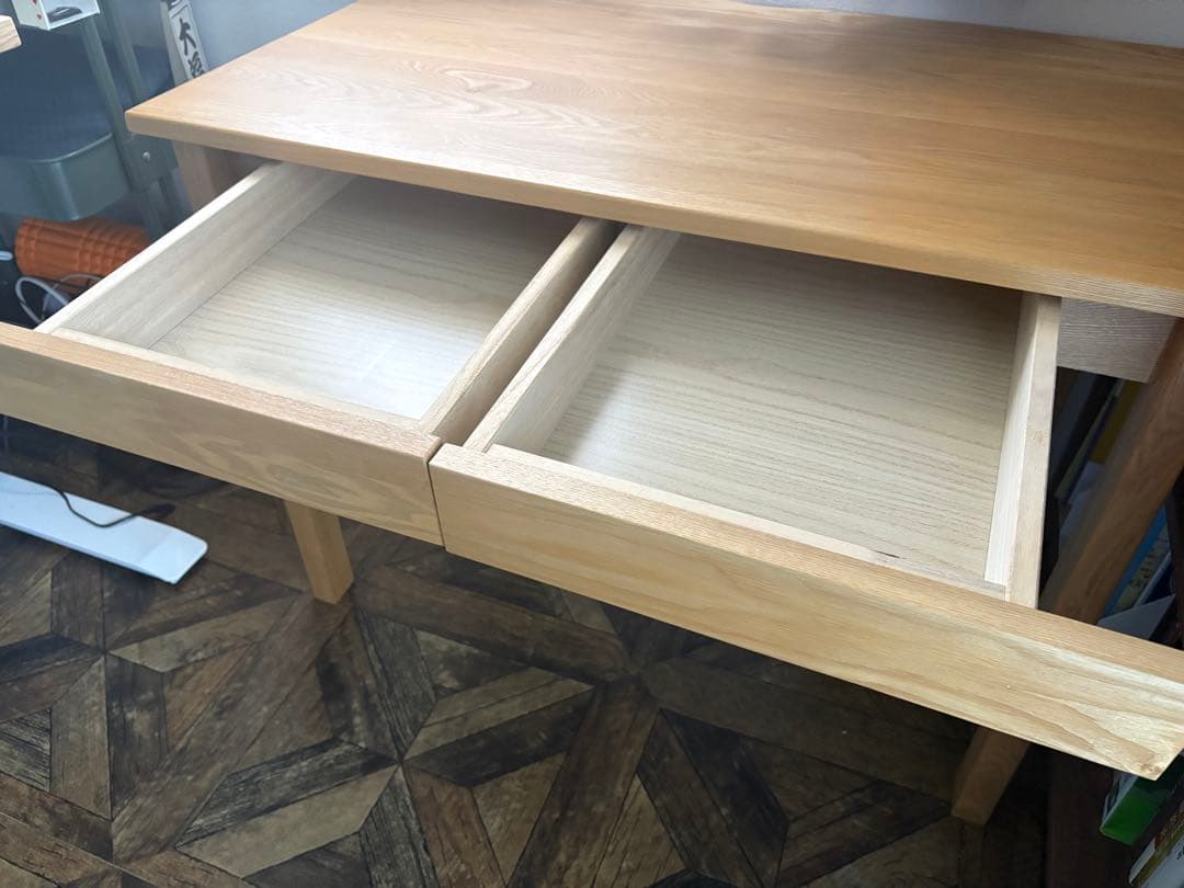 引き出し付きデスク 幅95cm ナチュラル 木製