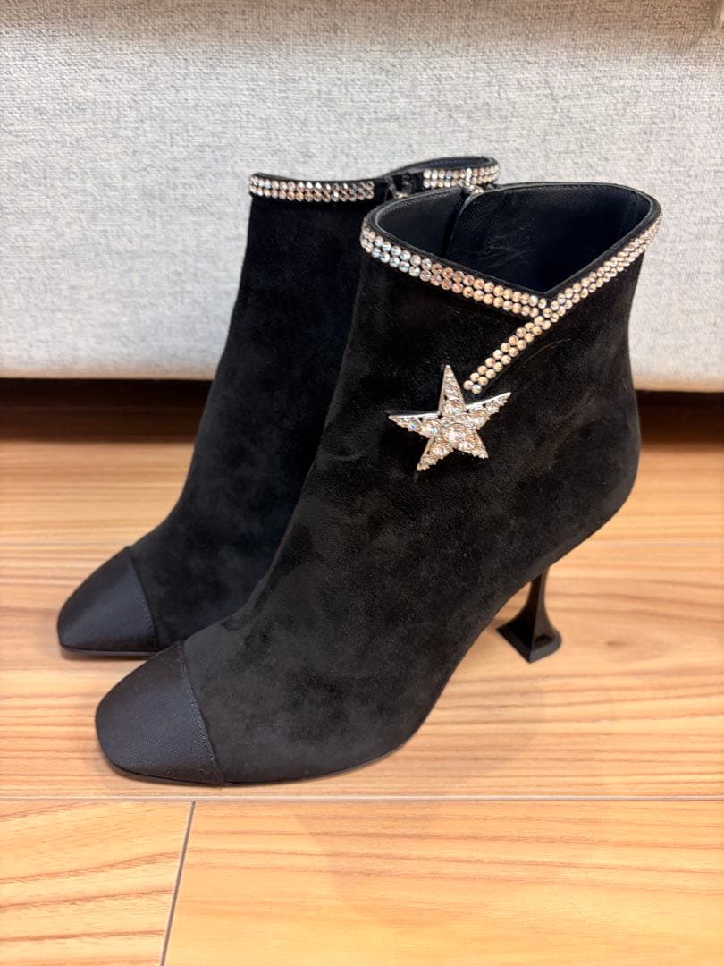 CHANEL シャネル ブーティ スター ビジュー ブラック スエード 36.5