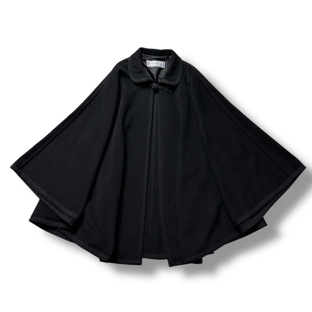 希少 未使用級 イヴサンローラン ケープコート ポンチョ マント レディース 黒