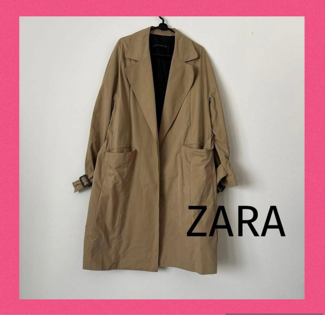 ZARAベージュ ロングコート ウエストベルト付き - メルカリ