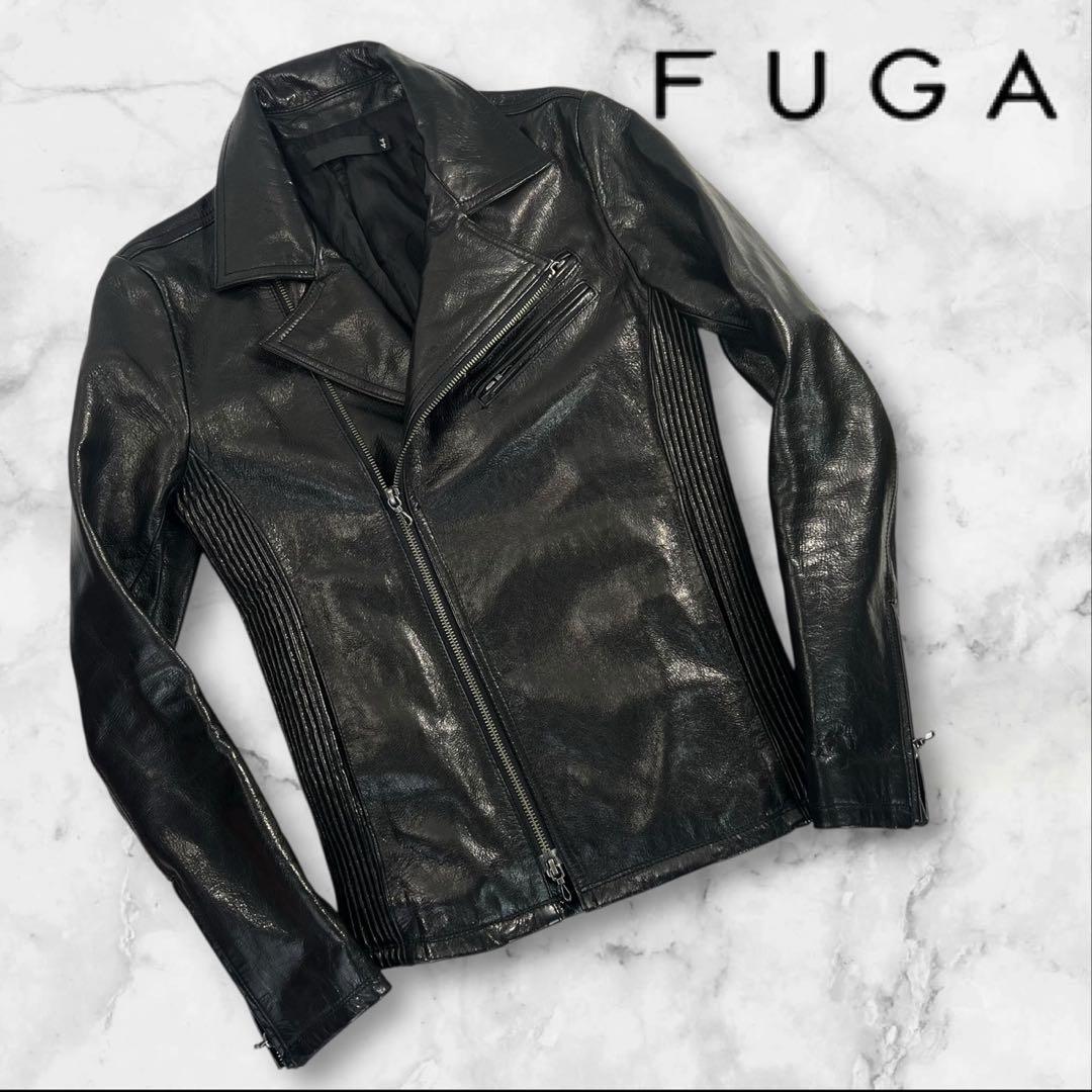 極美品 FUGA ダブルライダースジャケット 山羊革 サイズ44/S相当 黒 中古・古着通販】FUGA (フーガ) ダブルライダースジャケット ブラック