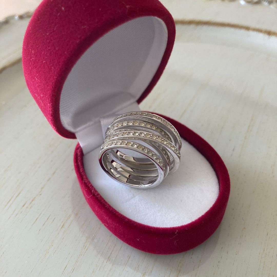 スワロフスキーリング シルバー スパイラルデザイン リング 5本セット