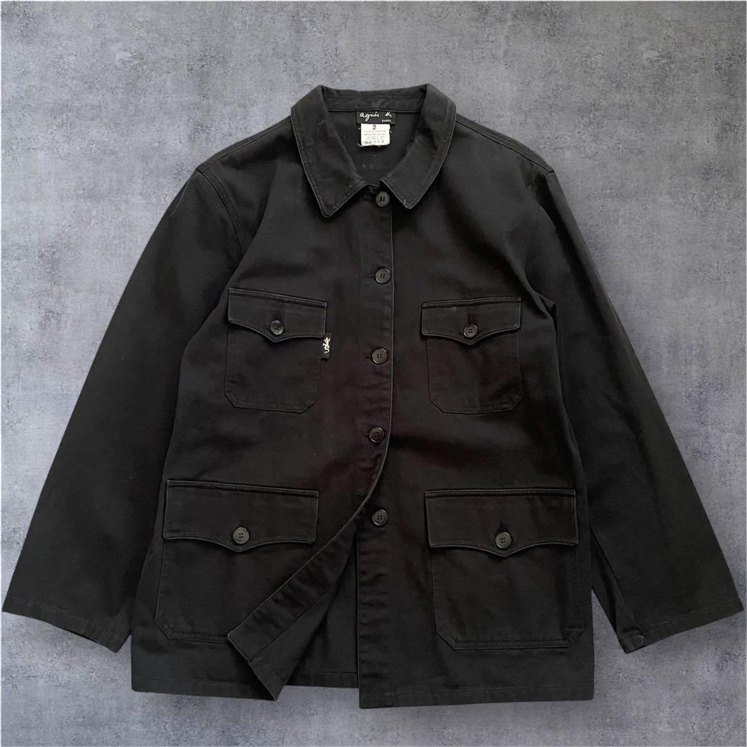 90s フランス製 agnes b. コットン カバーオール ジャケット 黒 2
