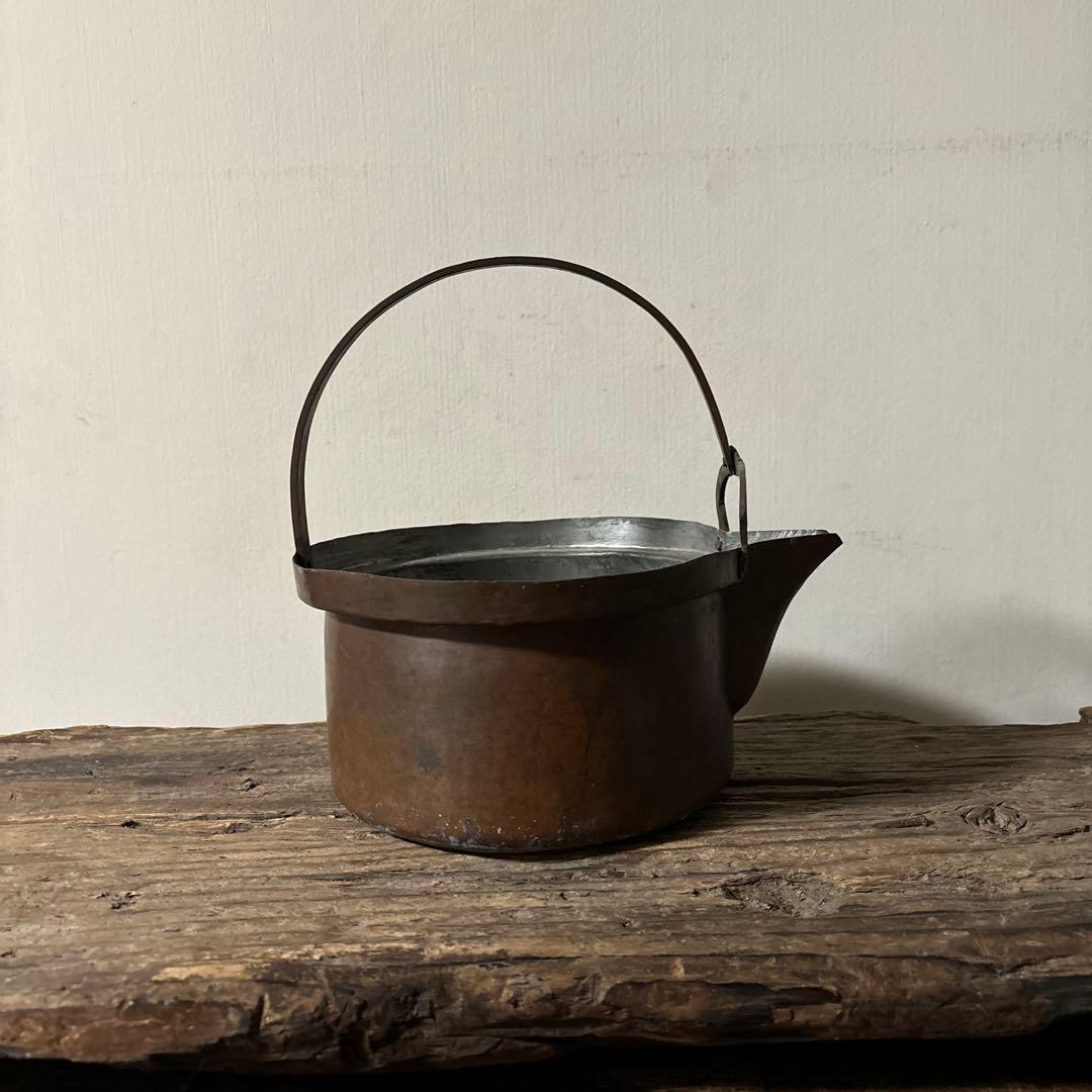 シャビー 古い片口銅鍋 ⑥ コッパーケトル 片口 ガーデニング 古道具